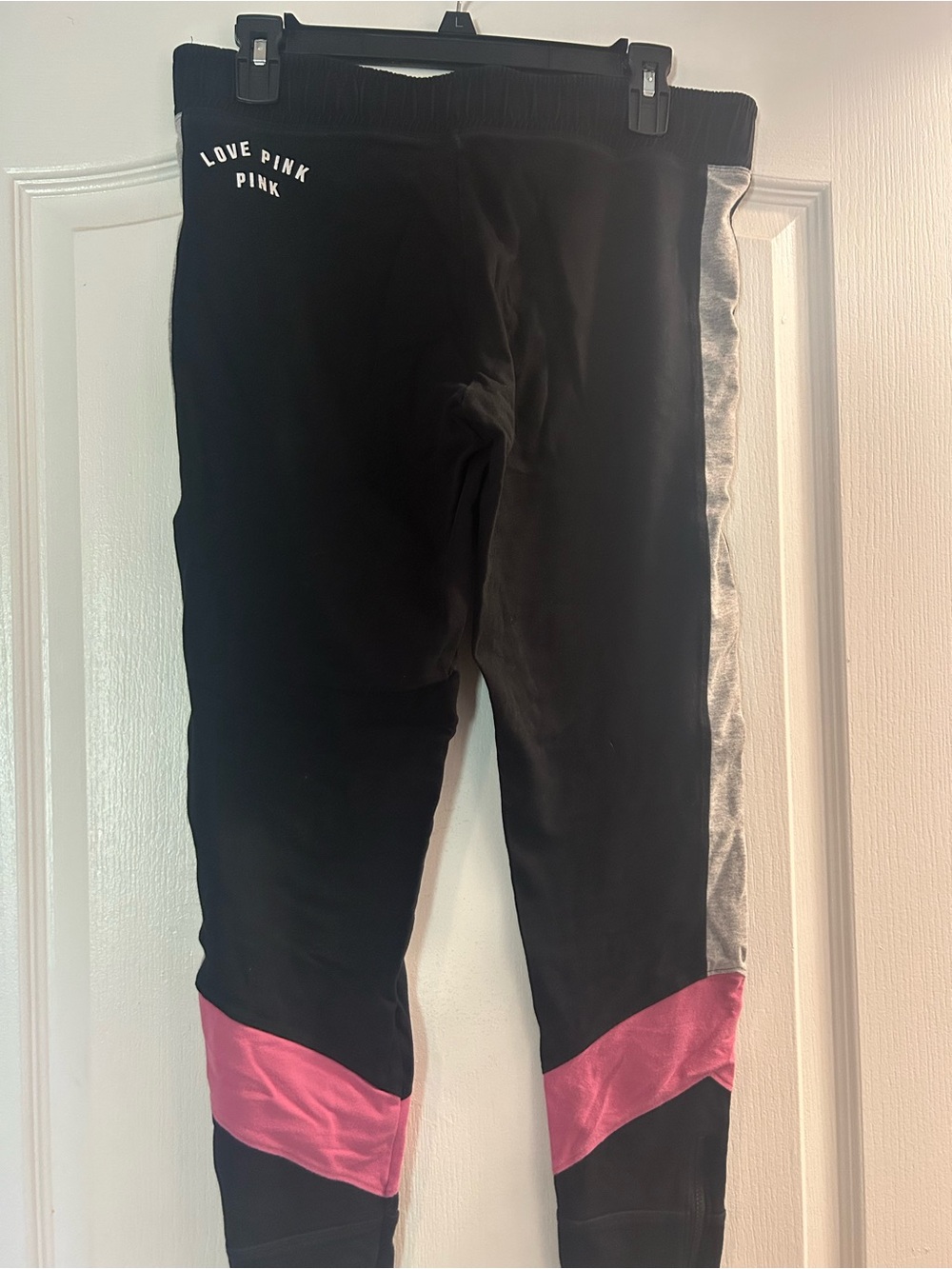 PINK Victoria's Secret Black Leggings with Pink Chevron and Gray Side Panels